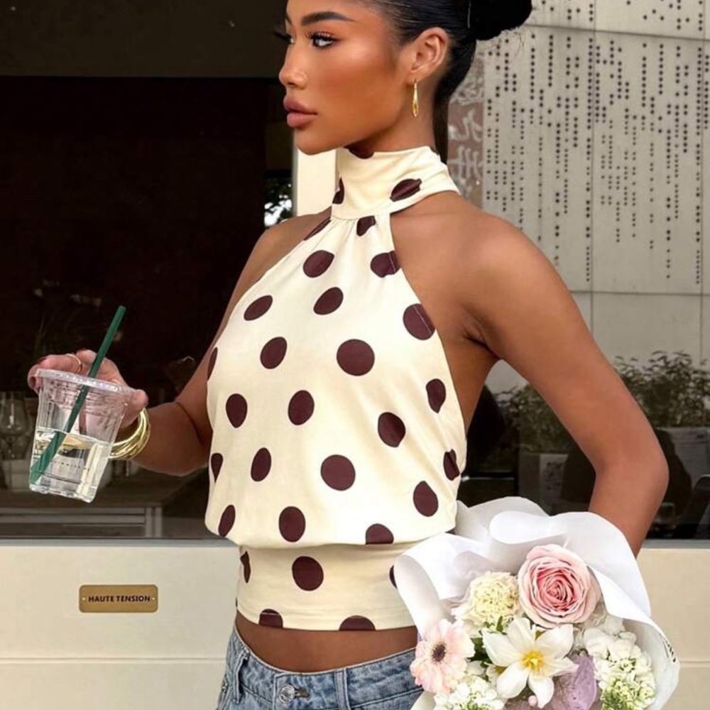 Muchica Women's Polka Dot Print Fashion Halter Backless Camisole